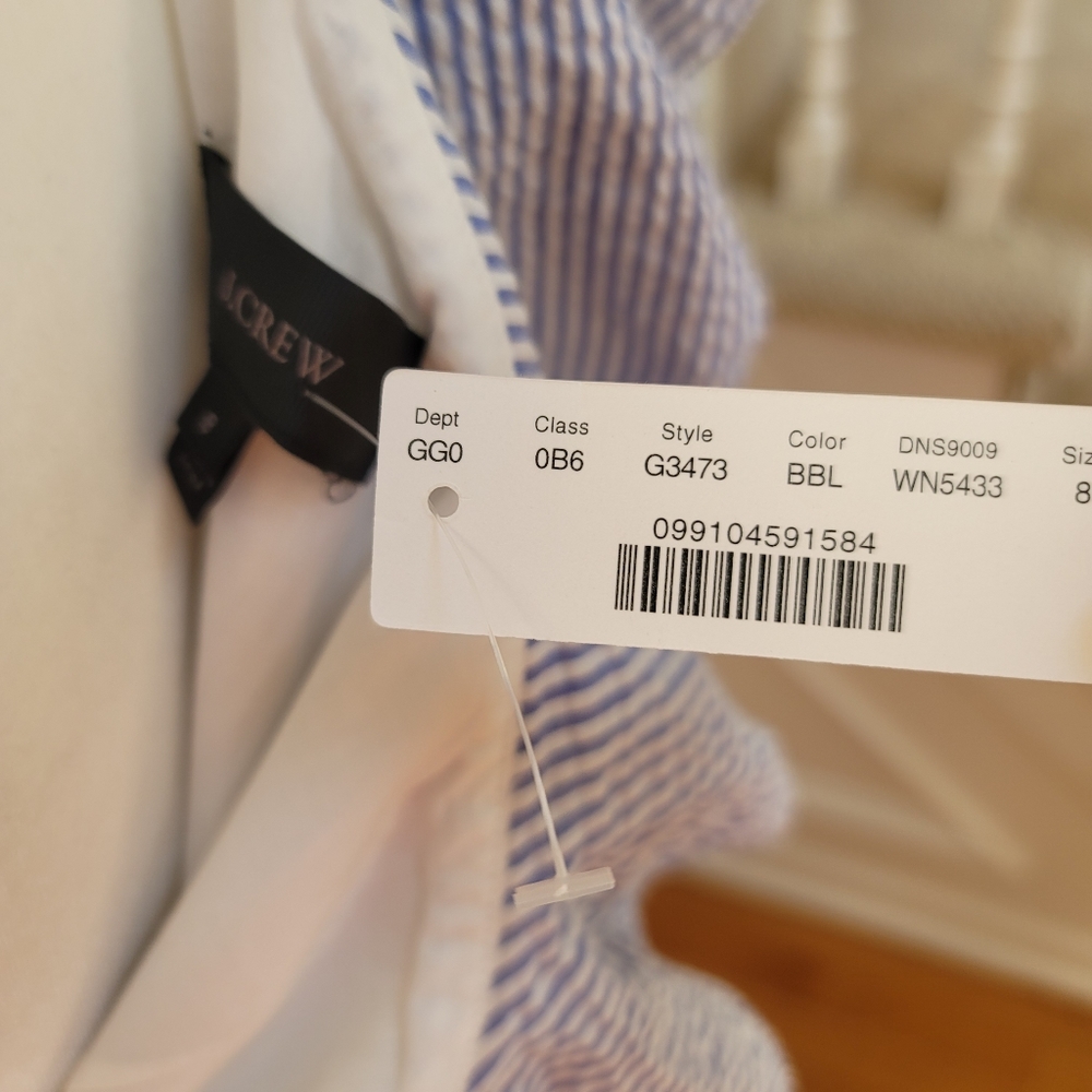 🆕️ J. Crew One Shoulder Ruffle Dress Seersucker 8 - Picture 9 of 9